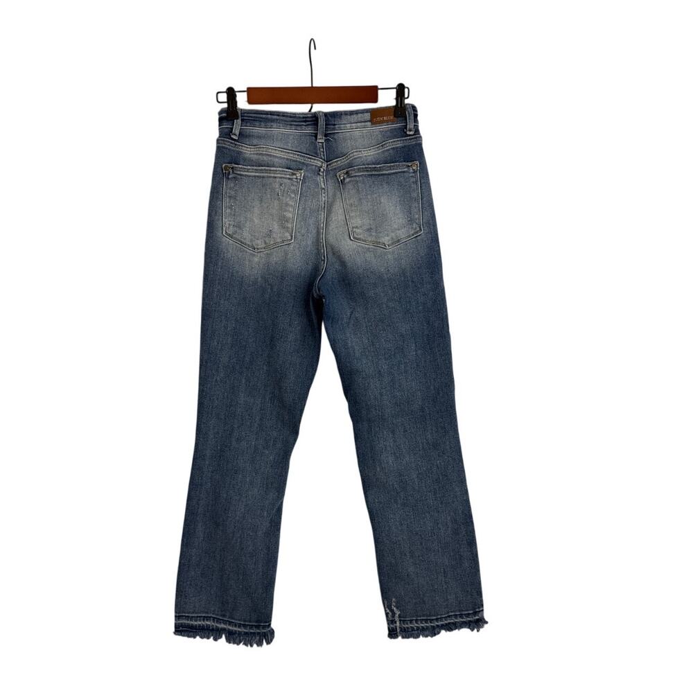Judy Blue Jeans Straight Fit Distressed Fray Bottom Jeans Size Women's 3 | 26 - Picture 4 of 5